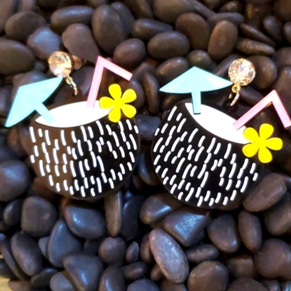 EARRINGS OVERSIZED ACRYLIC DRINK!!!🥥🍹🌊
